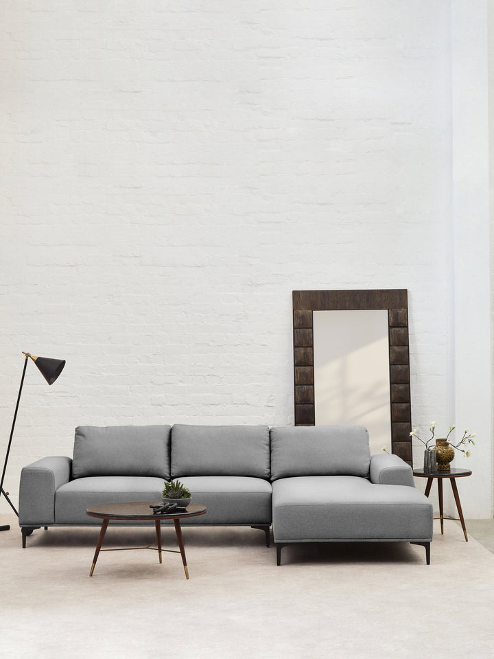 Toulon Three-Seater Grey Fabric Left Chaise Sofa