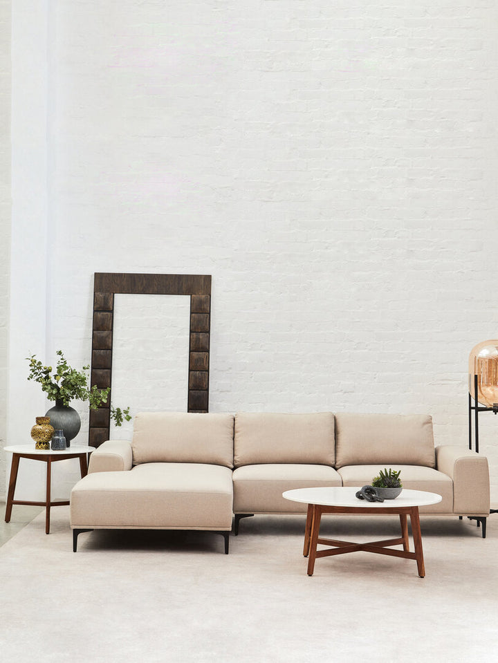 Gilded Chaise Sofa – Grey Fabric (3 Seat, Left)