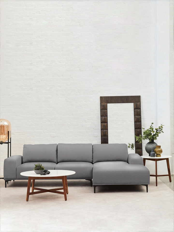 Gilded Chaise Sofa – Grey Fabric (3 Seat, Left)