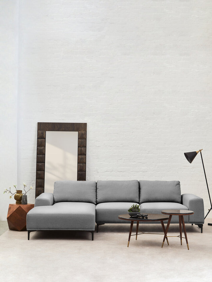 Gilded Chaise Sofa – Grey Fabric (3 Seat, Right)
