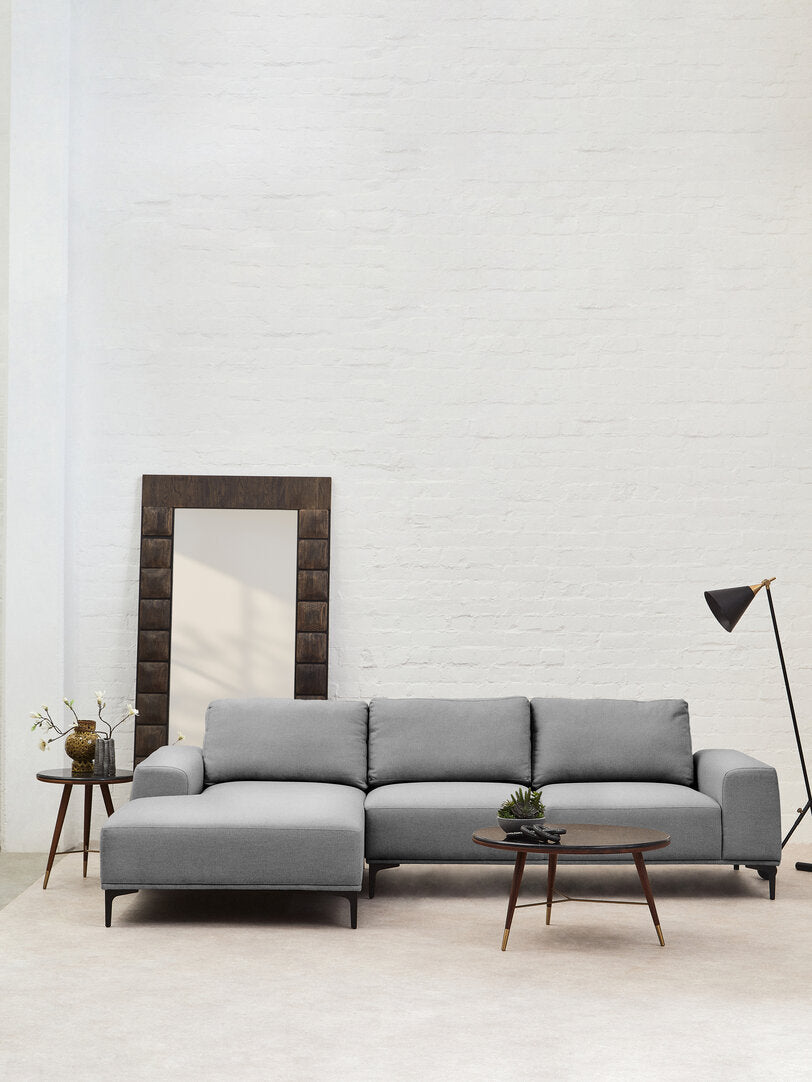 Gilded Chaise Sofa – Grey Fabric (3 Seat, Right)