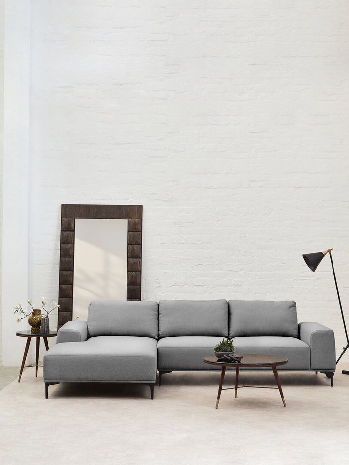 Gilded Chaise Sofa – Grey Fabric (3 Seat, Right)
