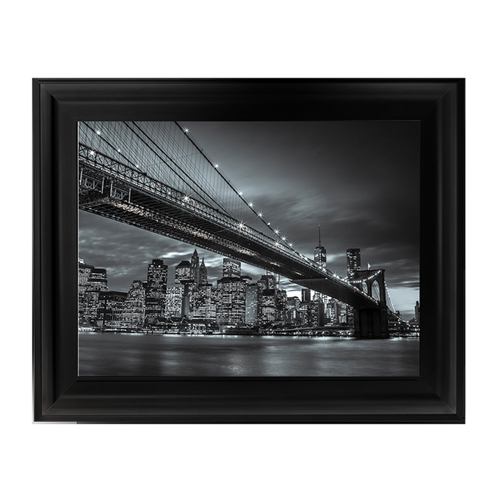 CY064 Brooklyn Bridge and lower Manhattan skyline at dusk