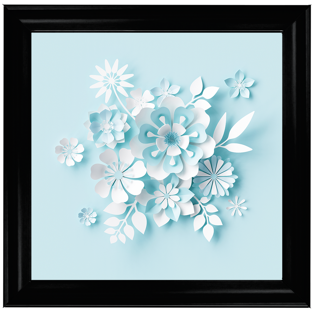 FL008 3D white paper flowers on blue background