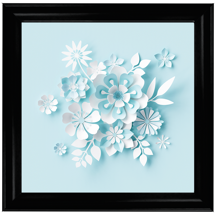 FL008 3D white paper flowers on blue background