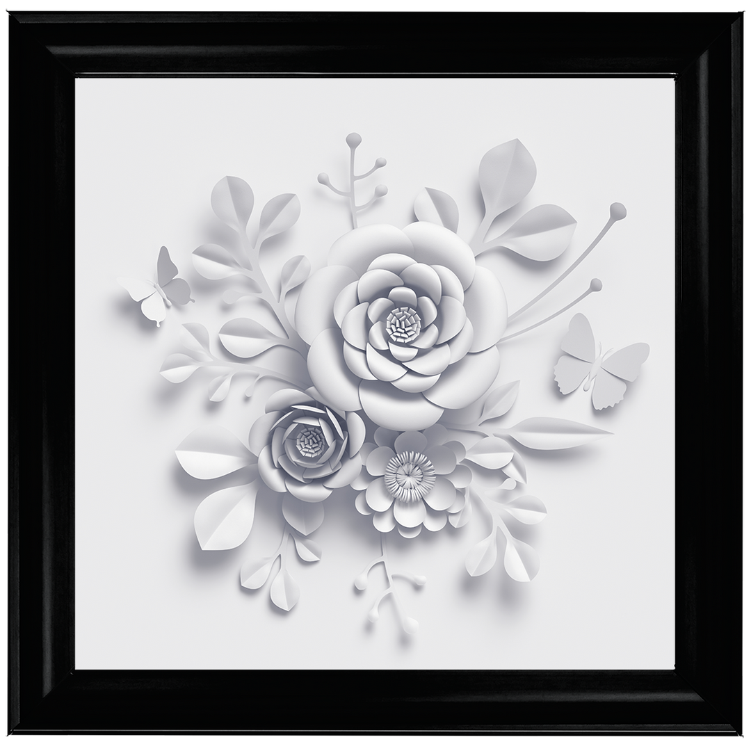 FL009 3D white paper flowers on white background