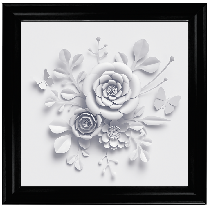 FL009 3D white paper flowers on white background