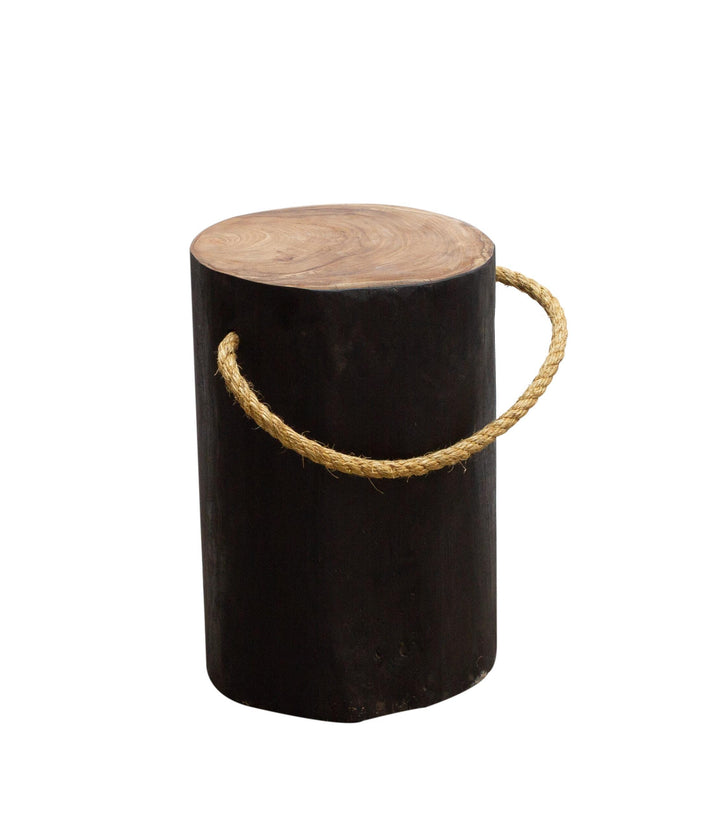 Zenvor Teak Root Round Black Stool with Rope