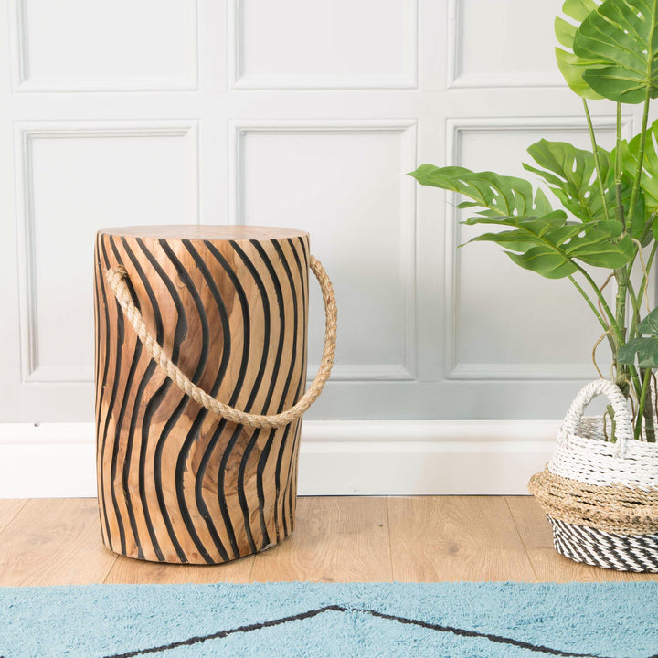 Zenvor Teak Root Tiger Stripe Stool with Rope