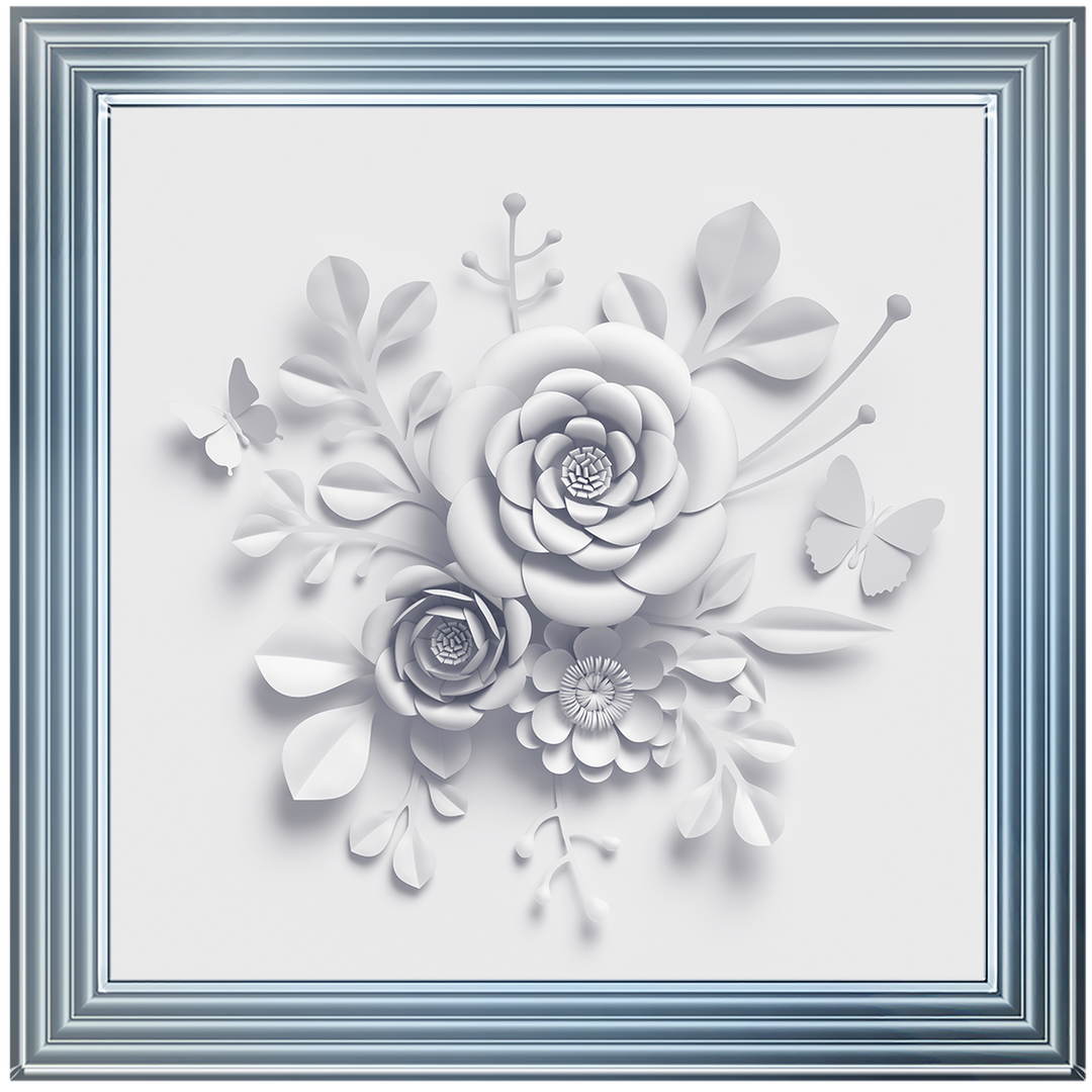 FL009 3D white paper flowers on white background