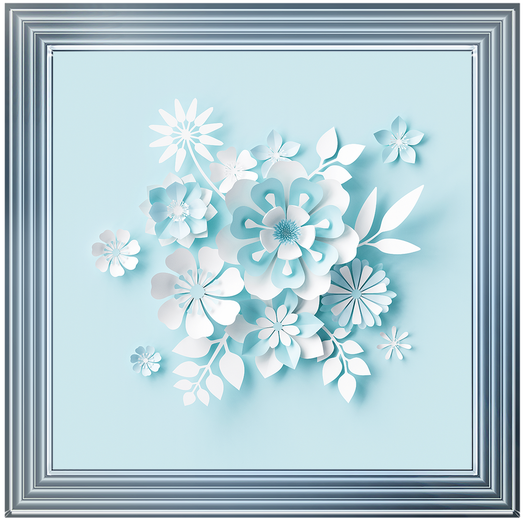 FL008 3D white paper flowers on blue background