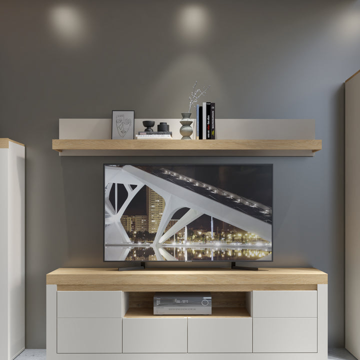 Naxxar Wall Shelf 194 cm in Cashmere and Stone Oak
