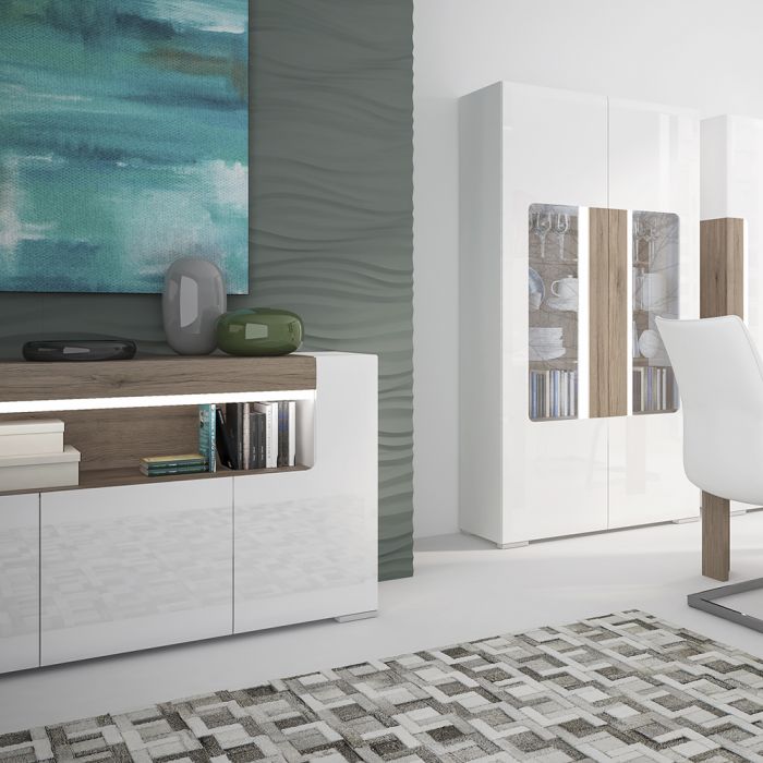 Toronto 3 Door Sideboard with Open Shelving and Plexi Lighting