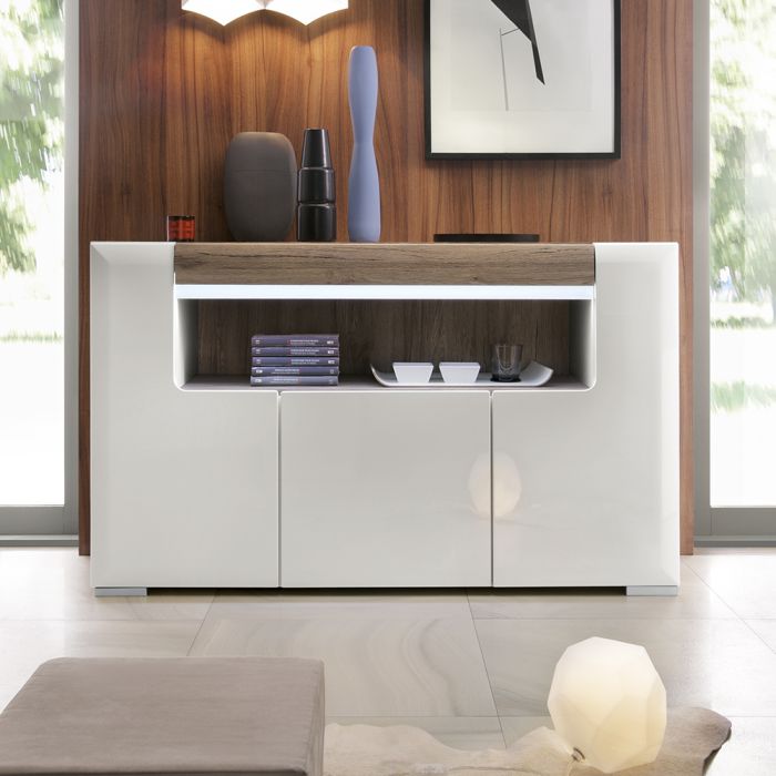 Toronto 3 Door Sideboard with Open Shelving and Plexi Lighting