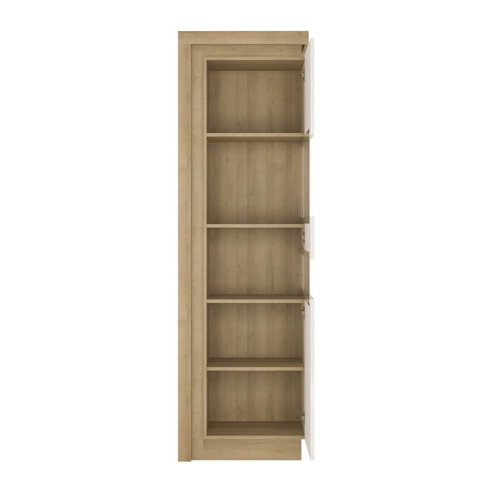 Tall Narrow Display Cabinet (RHD) in Riviera Oak & White High Gloss – Lyon Collection