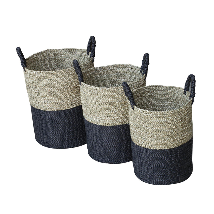 Set of 3 Borvane Charcoal & Natural Baskets