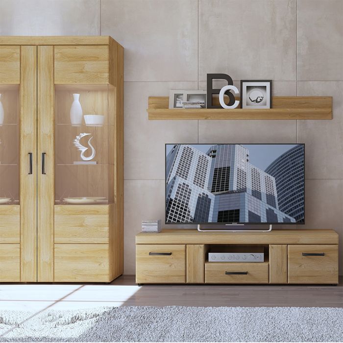 Tall Wide 2 Door Glazed Display Cabinet in Grandson Oak – Cortina Collection