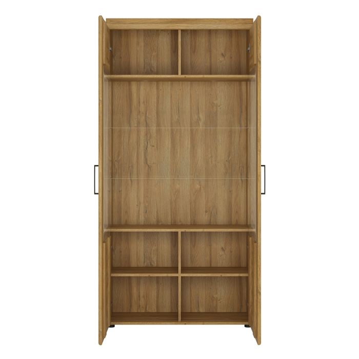 Cortina Tall Wide 2 Door glazed Display Cabinet in Grandson Oak