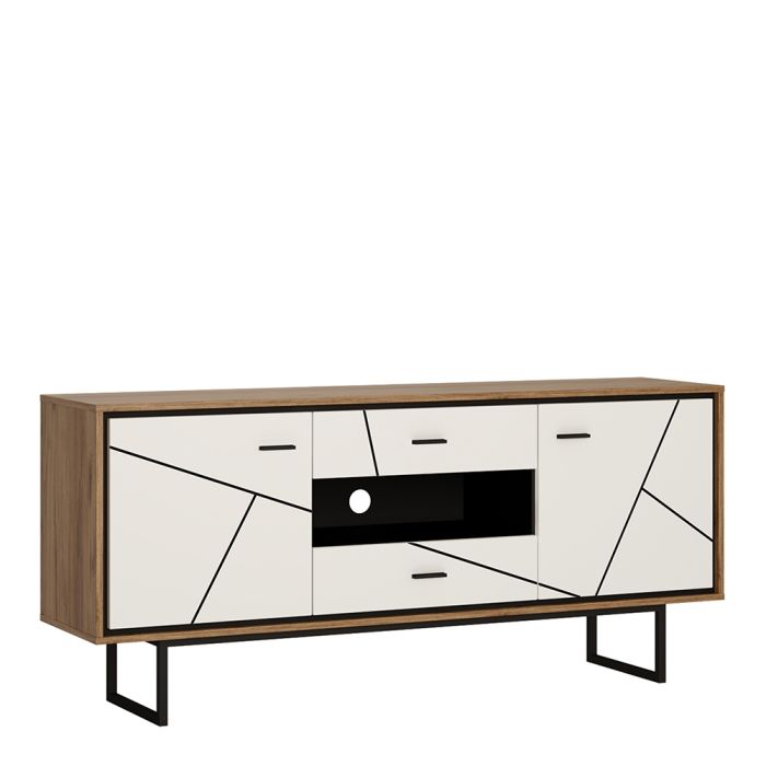 2 Door 2 Drawer TV Unit in Walnut & Dark Panel Finish – Brolo Collection