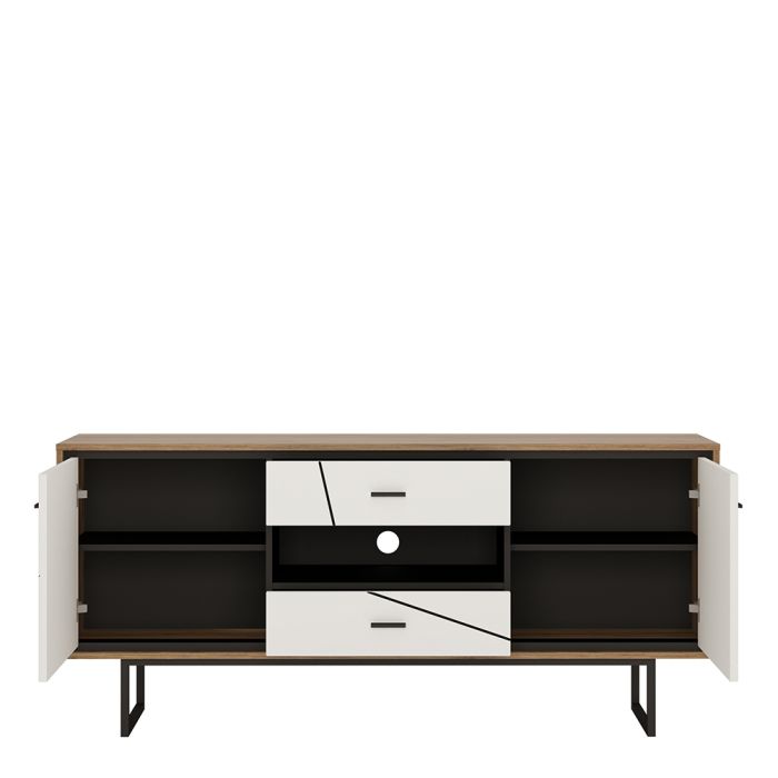 2 Door 2 Drawer TV Unit in Walnut & Dark Panel Finish – Brolo Collection
