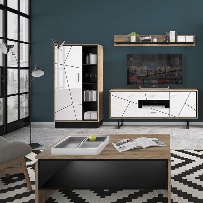 2 Door 2 Drawer TV Unit in Walnut & Dark Panel Finish – Brolo Collection