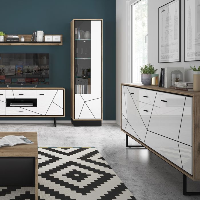 2 Door 2 Drawer TV Unit in Walnut & Dark Panel Finish – Brolo Collection