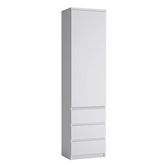 Fribo Tall Cupboard with 1 Door and 3 Drawers in White Finish