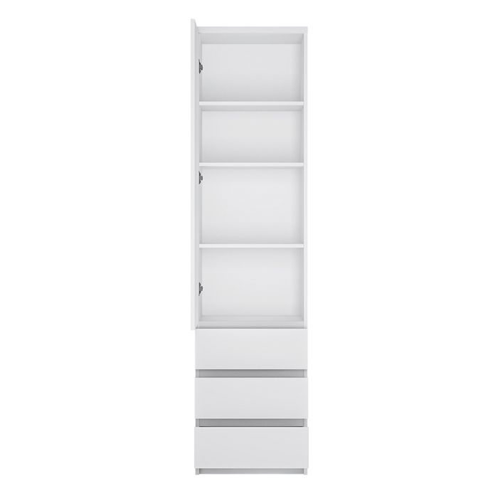 Fribo Tall Cupboard with 1 Door and 3 Drawers in White Finish