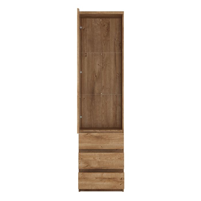 Fribo Tall Glazed Display Cabinet with 3 Drawers in Oak