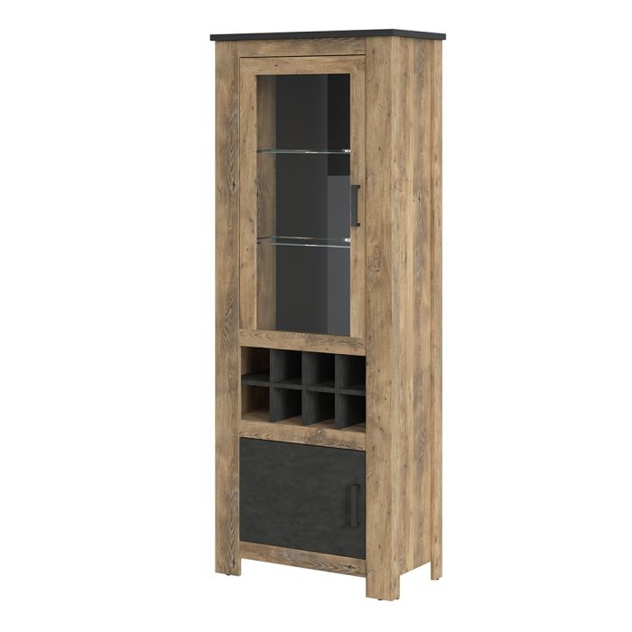 Rapallo 2 Door Display Cabinet with Wine Rack Chestnut and Grey