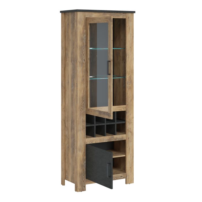 Rapallo 2 Door Display Cabinet with Wine Rack Chestnut and Grey