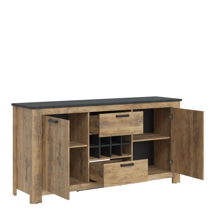 Rapallo Sideboard – Chestnut & Grey with Built-In Wine Rack