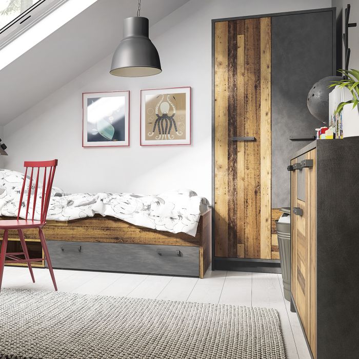 Brooklyn Cabinet 3 Doors and 1 Drawer Walnut and Dark Grey
