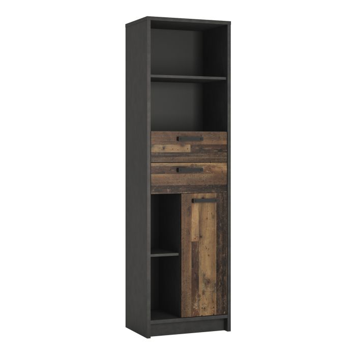Brooklyn Bookcase with 2 Drawers and 1 Door in Walnut and Dark Grey Finish