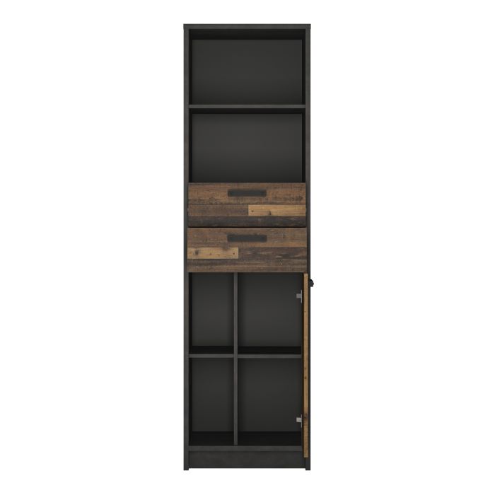Brooklyn Bookcase with 2 Drawers and 1 Door in Walnut and Dark Grey Finish