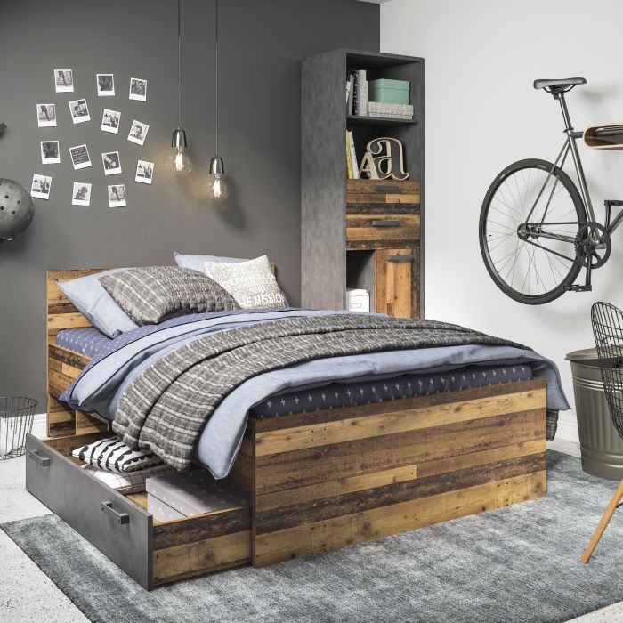 Brooklyn Bookcase with 2 Drawers and 1 Door in Walnut and Dark Grey Finish