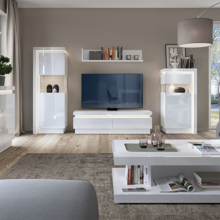 Lyon 2-Drawer TV Cabinet with LED Lighting in White High Gloss Finish