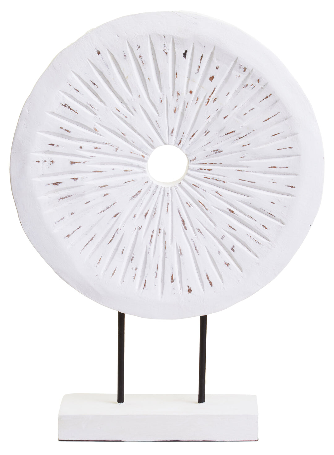 Harbour Distressed Sculpture White Round Carved Large Wood