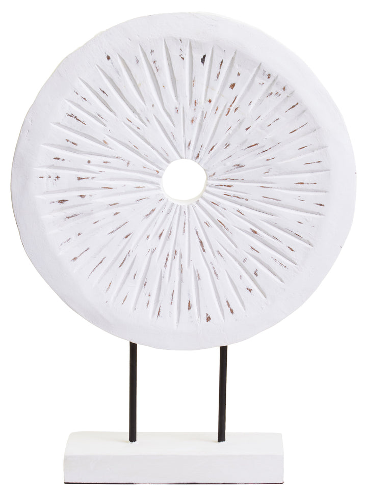 Harbour Distressed Sculpture White Round Carved Large Wood