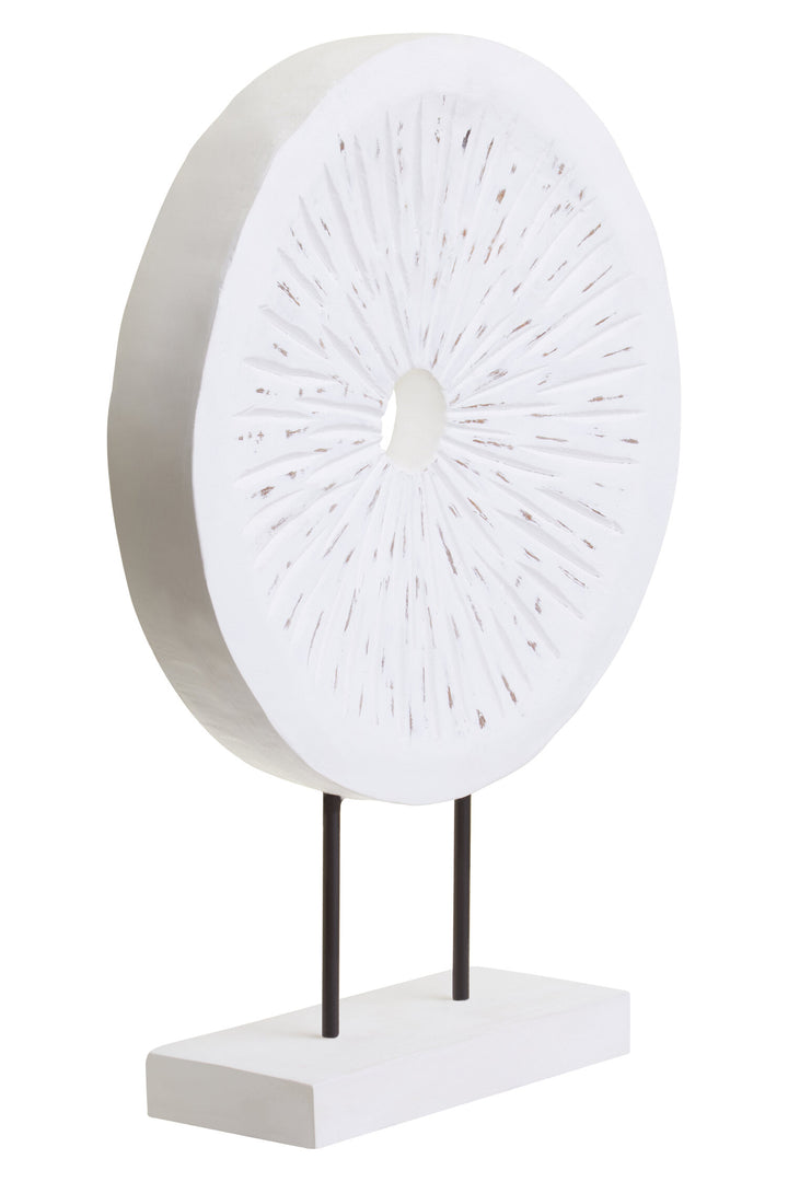 Harbour Distressed Sculpture White Round Carved Large Wood