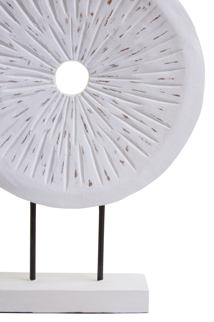 Harbour Distressed Sculpture White Round Carved Large Wood