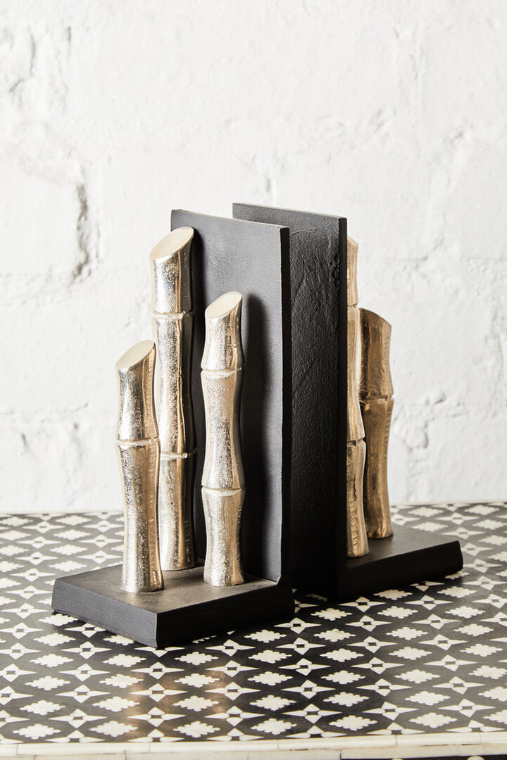 Alderbrook Bamboo Effect Bookends – Silver Finish (Set of 2)