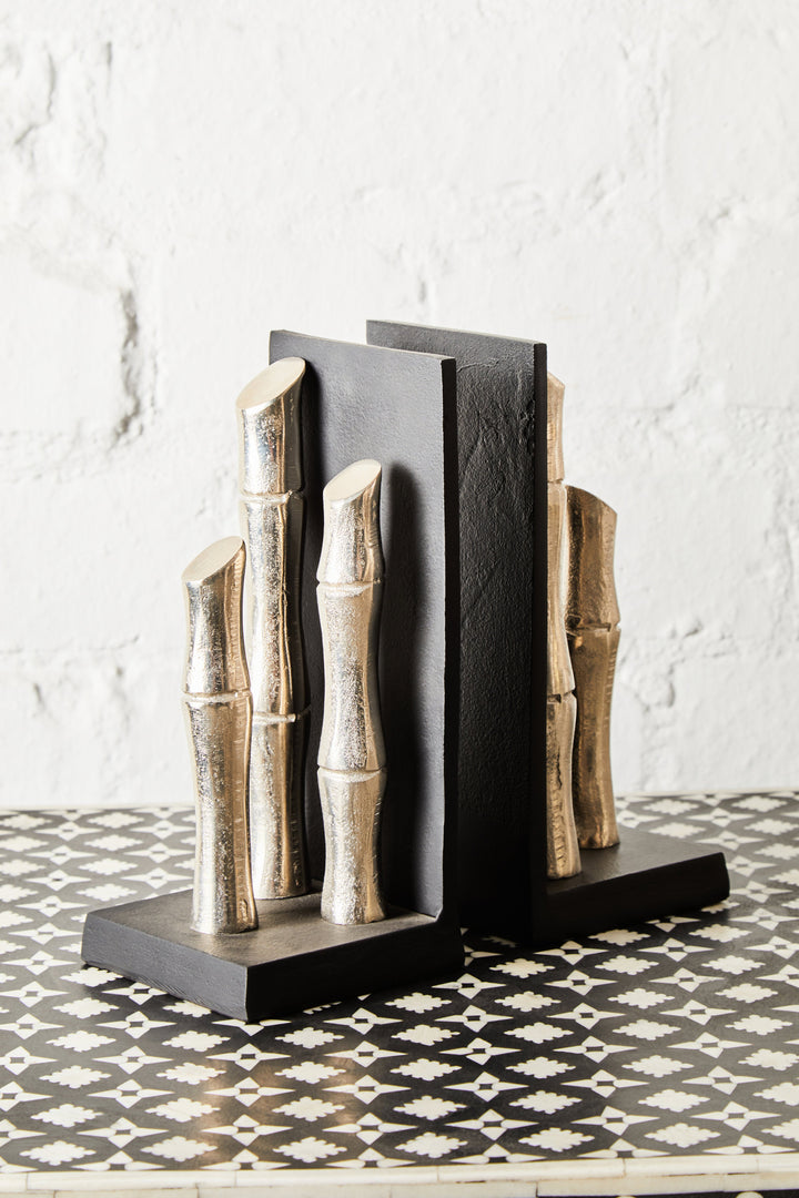 Hiba Silver Bamboo Effect Bookends – Set of 2