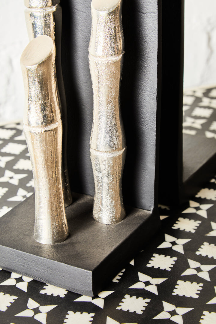 Hiba Silver Bamboo Effect Bookends – Set of 2