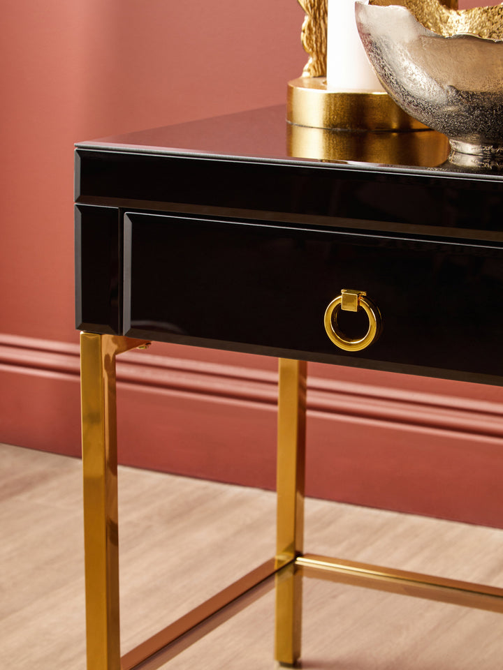 Kensington Townhouse Side Table in Black and Gold Finish