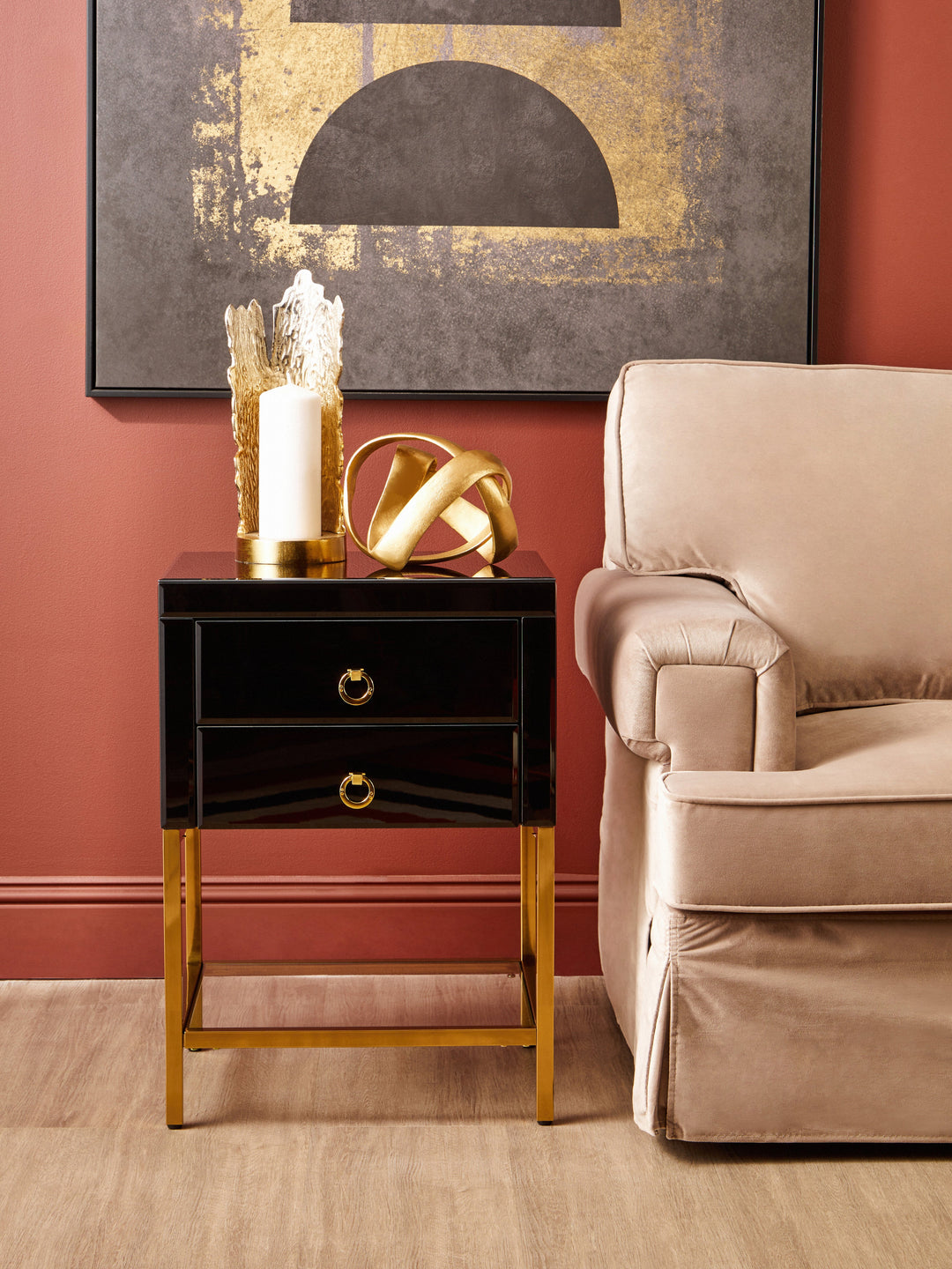 Kensington Townhouse Side Table in Black Finish with 2 Drawers