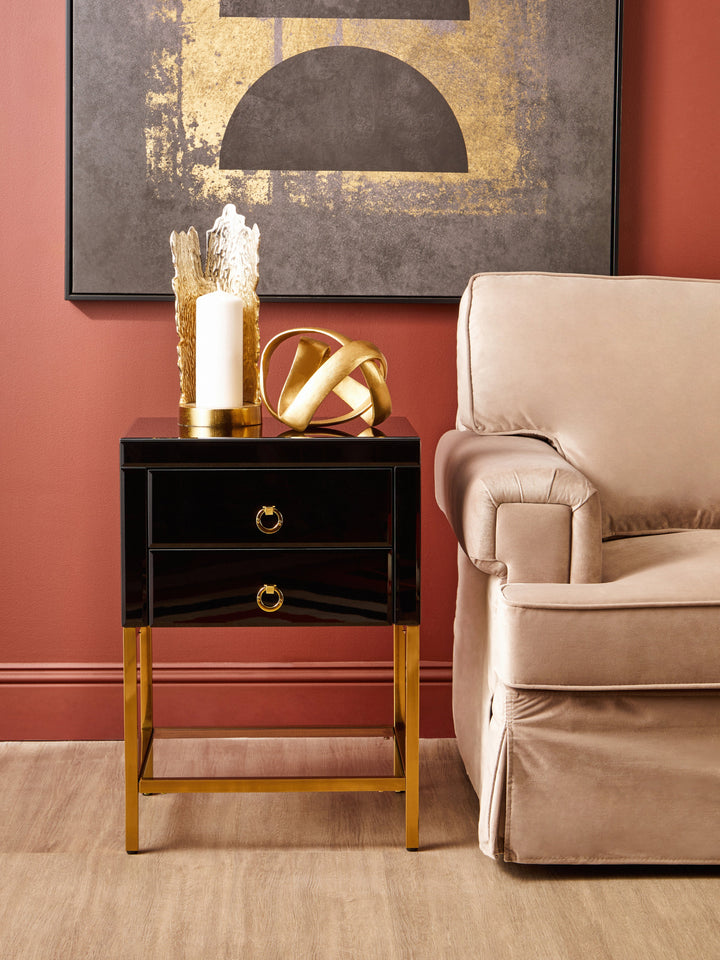 Kensington Townhouse Side Table in Black Finish with 2 Drawers