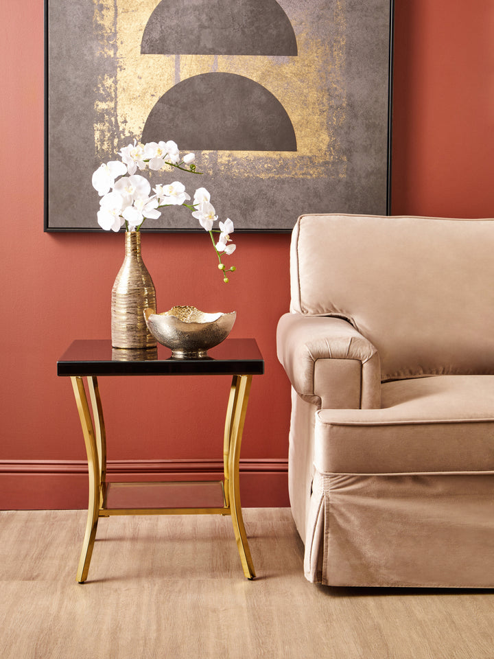 Kensington Townhouse Black Mirror Side Table with Gold Legs