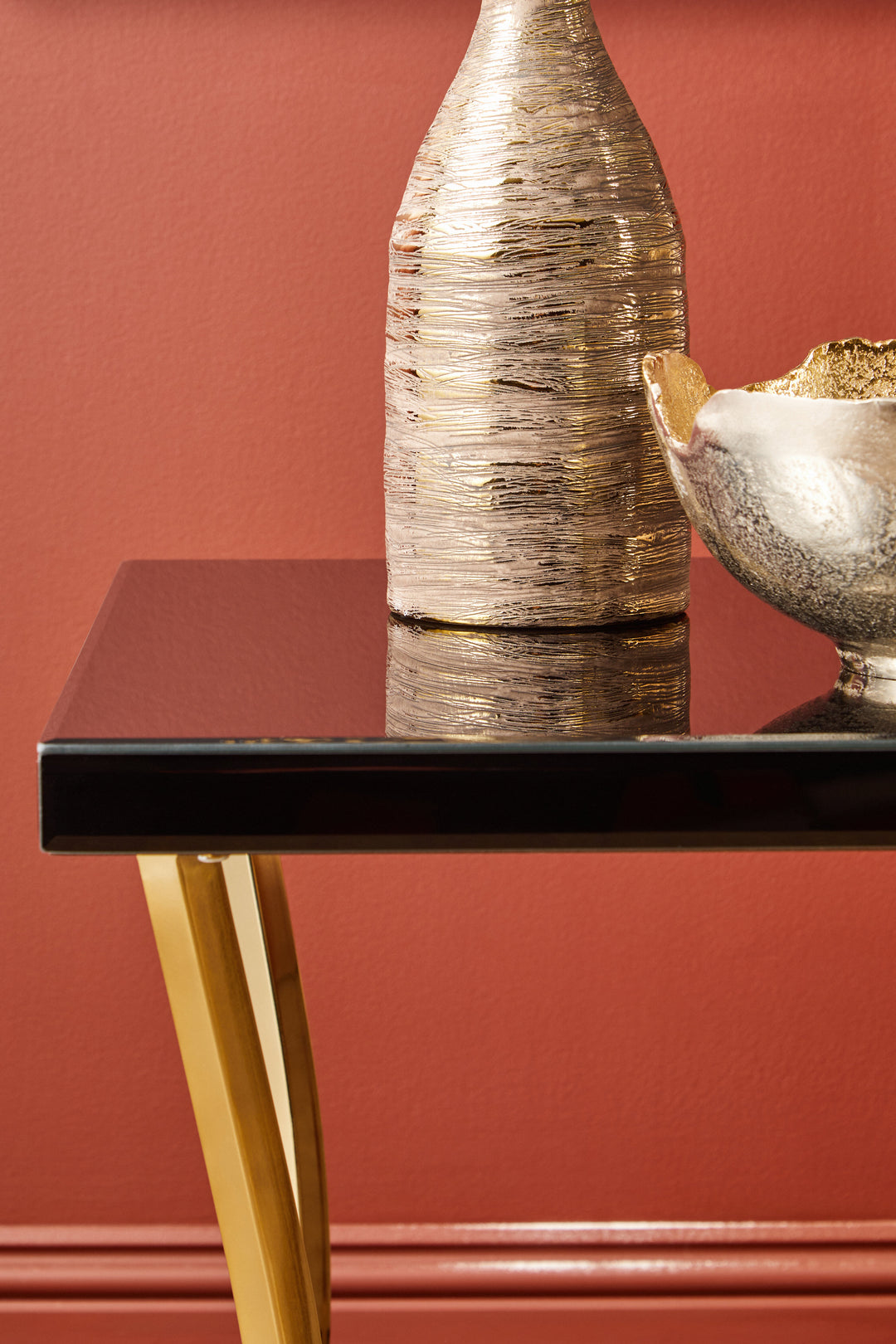 Kensington Townhouse Black Mirror Side Table with Gold Legs