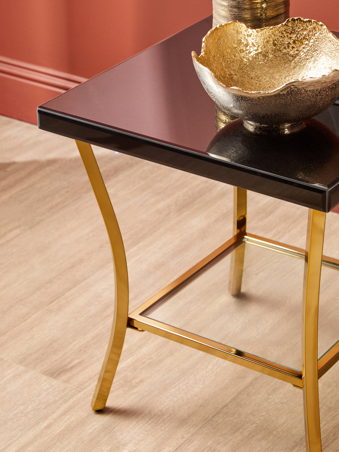 Kensington Townhouse Black Mirror Side Table with Gold Legs